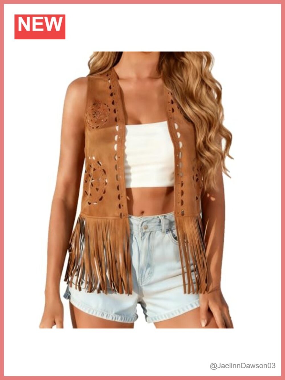 Faux Suede Fringe Vest Tassel Open Front Western Boho 70s Hippie Cardigan